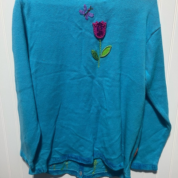 Quacker Factory‎ Blue Easter Bunny Knit Button Up Cardigan/Sweater, medium - Picture 6 of 10